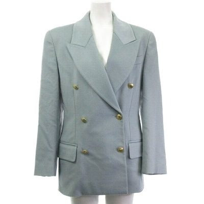 Gucci Cashmere Tailored Jacket Bleather Double Gold Button Emerald Blue 40