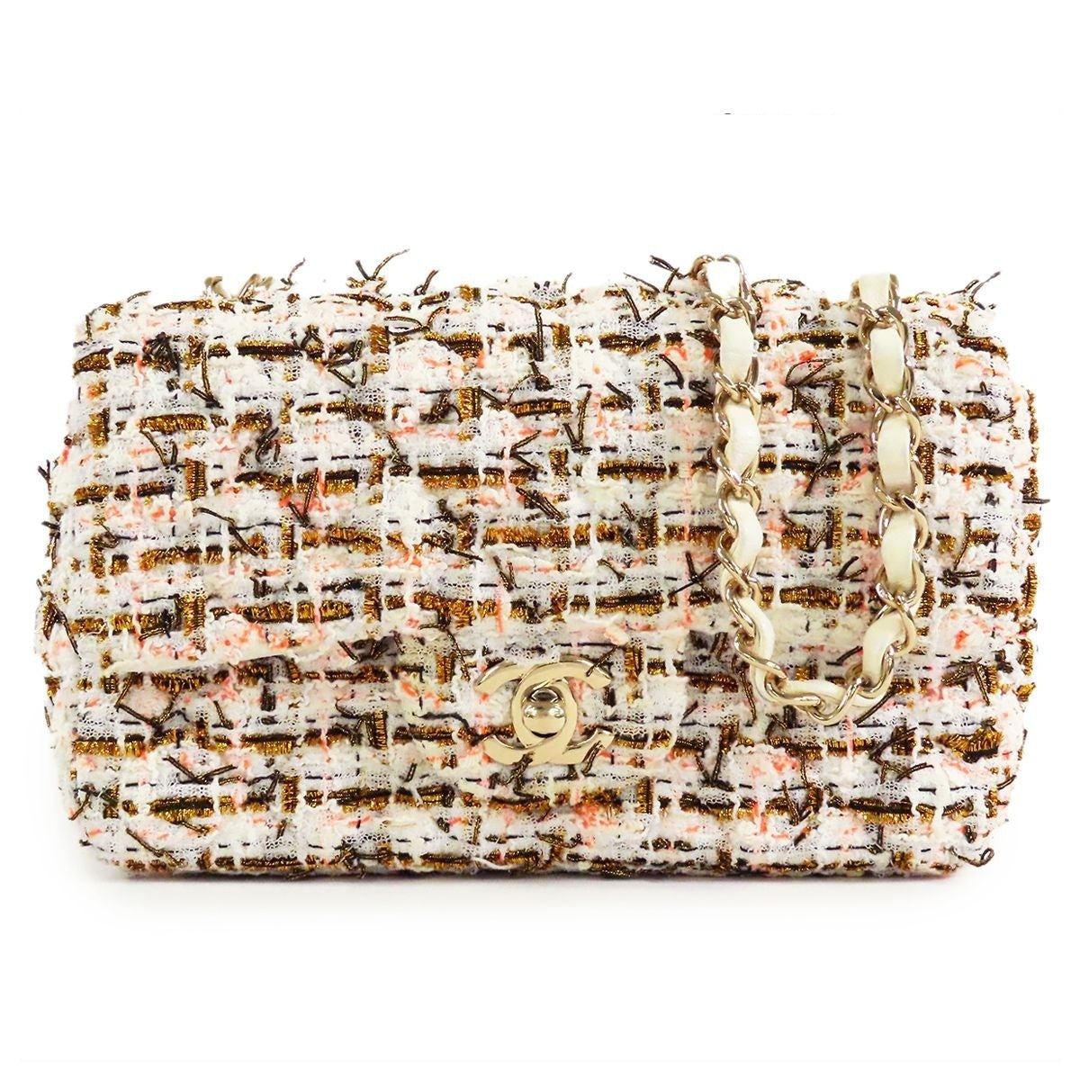 Chanel Mini Classic Multicolor White Gold Tweed Shoulder Bag