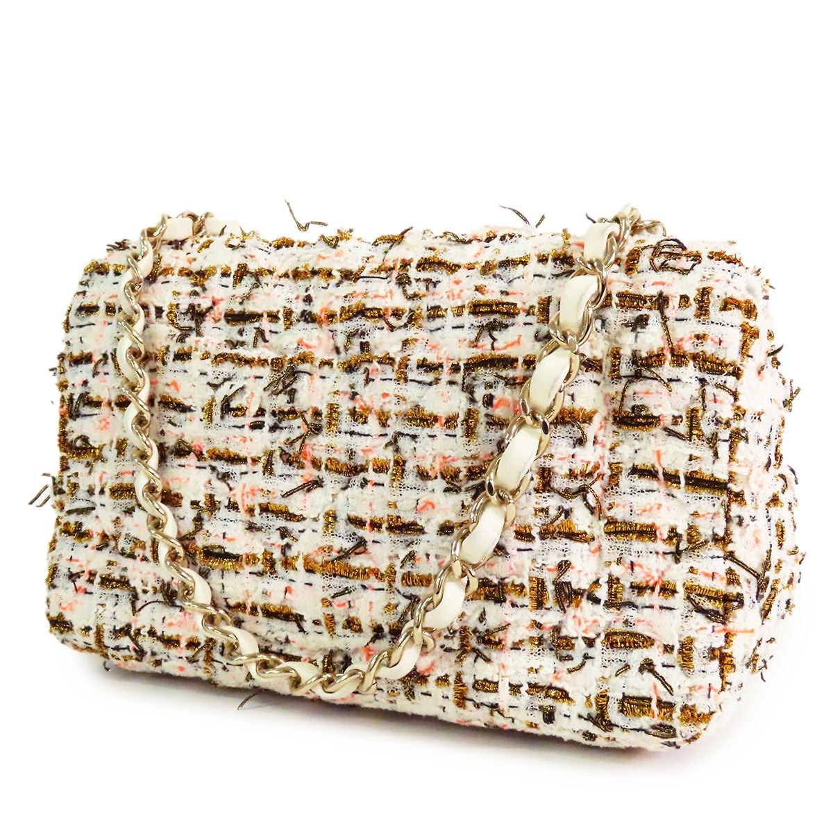 Chanel Mini Classic Multicolor White Gold Tweed Shoulder Bag — view 2