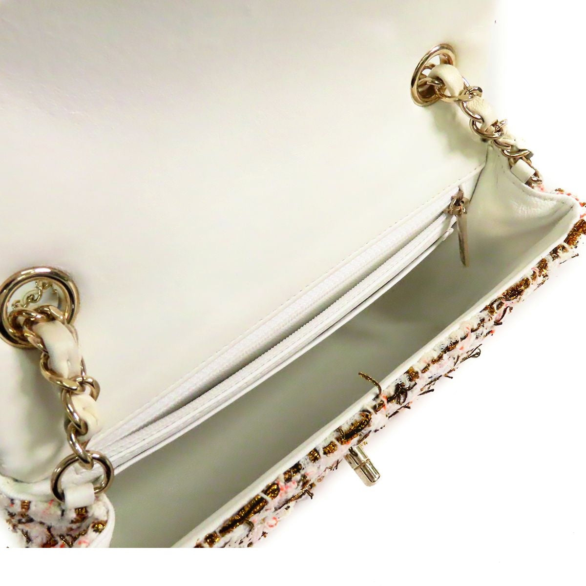 Chanel Mini Classic Multicolor White Gold Tweed Shoulder Bag — view 5