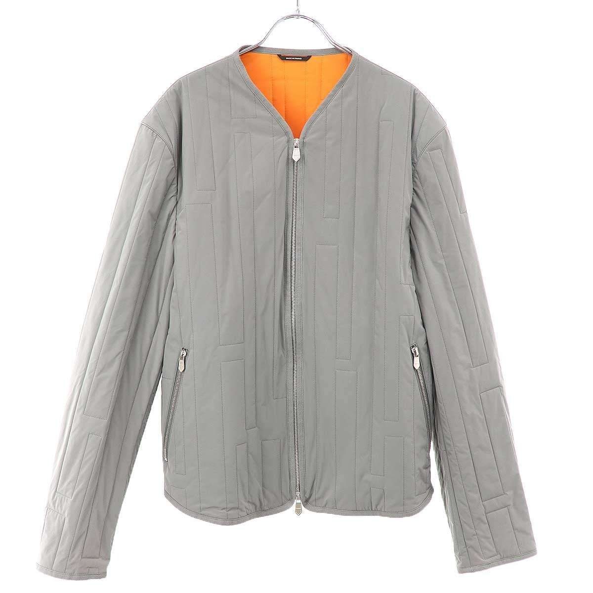 Hermes Quilted Nylon Zip Up Jacket Khaki Orange 50
