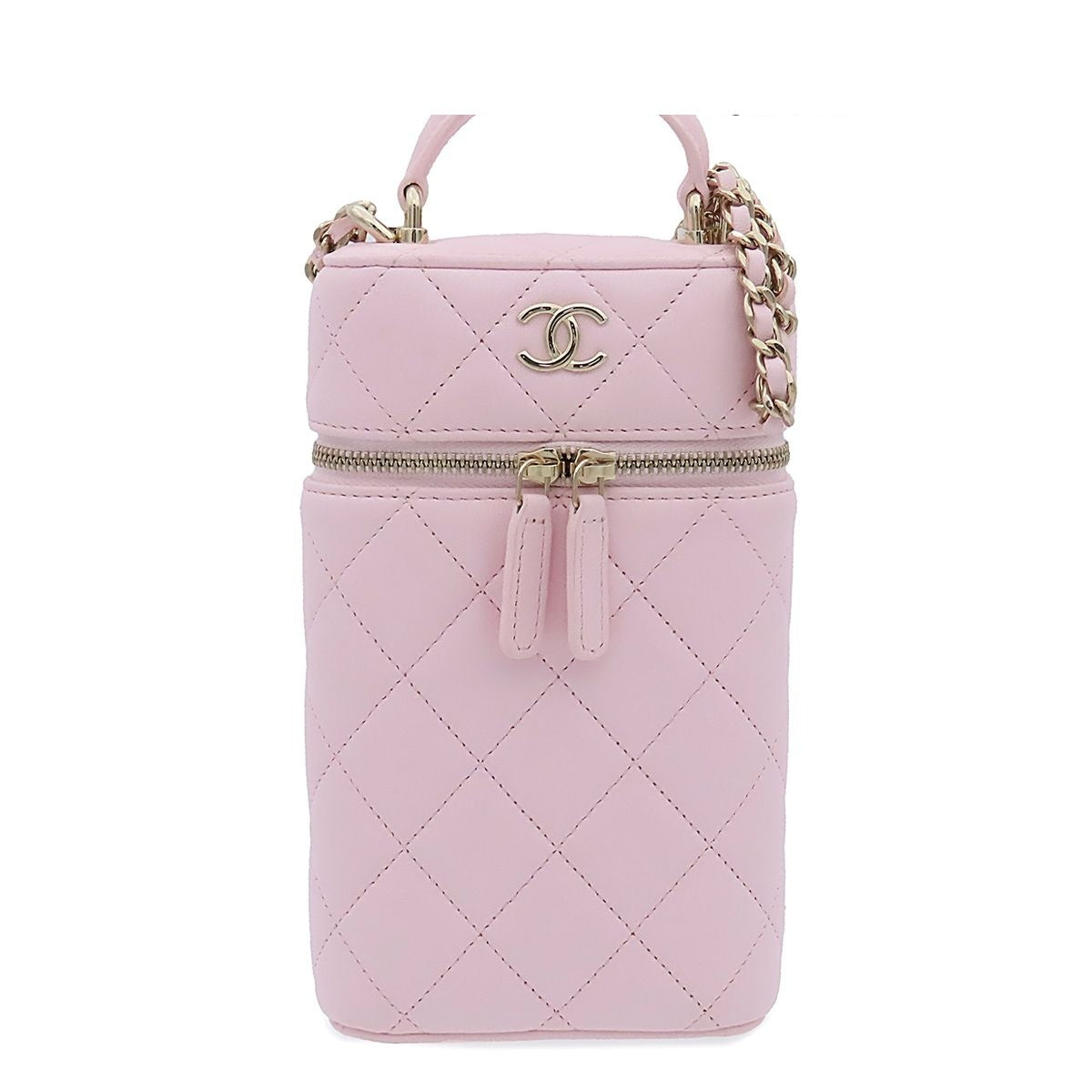 Chanel Phone Case Pink Gold Lambskin Quilted Classic Vanity Smartphone Pouch