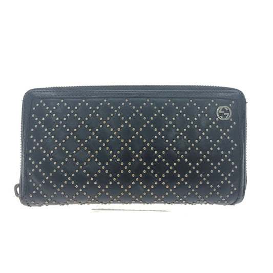 Gucci Diamante Studded Round Zipper Long Wallet GG 2 Heads