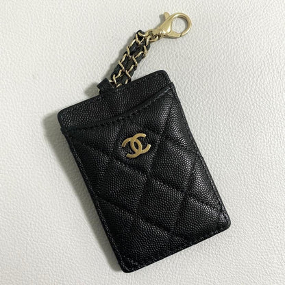 Chanel Quilted Card Case Caviar Leather Black CC Logo