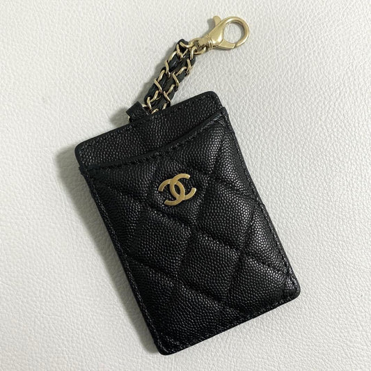 Chanel Quilted Card Case Caviar Leather Black CC Logo