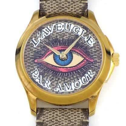 Gucci Watch Timeless 126.4 Eye Motif Beige Brown GG Supreme Dial SS