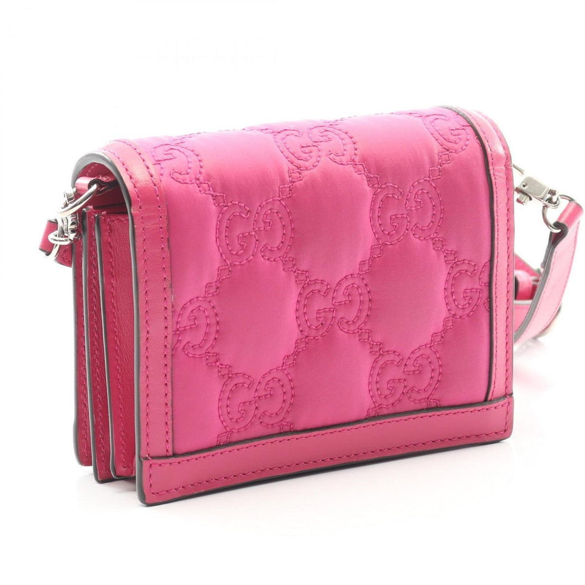 Gucci Shoulder Bag GG Matelasse Mini Fuchsia Pink Nylon Leather — view 2