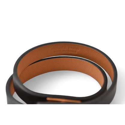Hermes Bangle Bracelet Kelly Leather Dubretour Black Pink Gold T2 — view 2