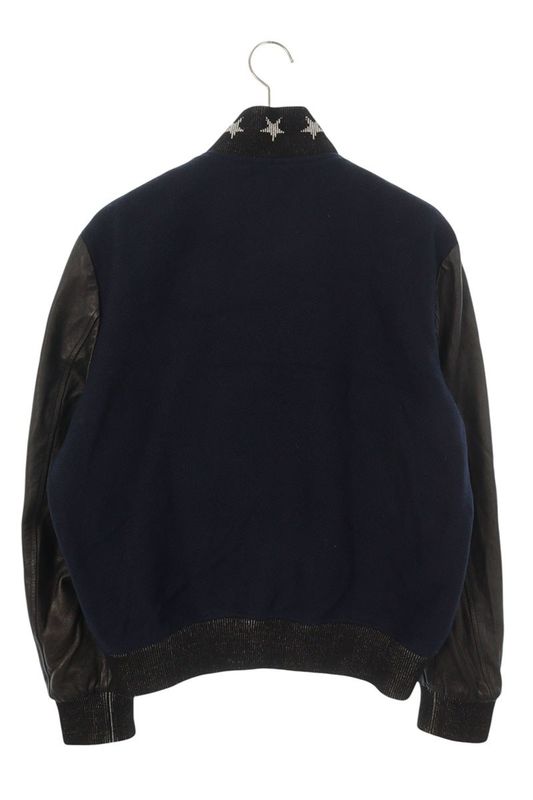 Saint Laurent Paris 455208 Y180w Star Embroidered Sleeve Leather Stadium Teddy