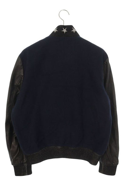 Saint Laurent Paris 455208 Y180w Star Embroidered Sleeve Leather Stadium Teddy