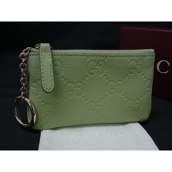 Gucci GG Emblem Leather with Key Ring Coin Purse Light Green