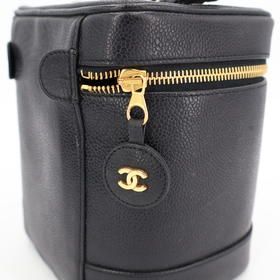 Chanel Handbag Vanity Bag Caviar Skin Leather Black