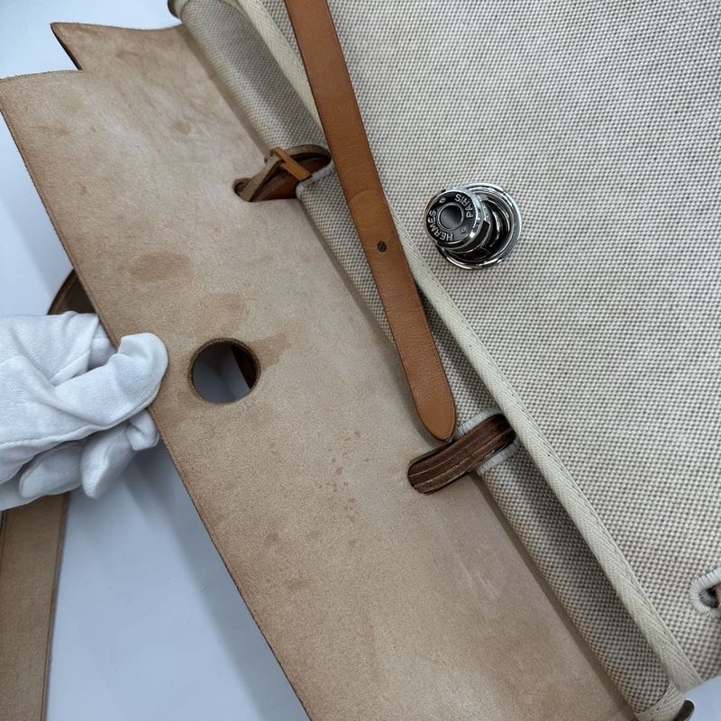 Hermes Herbag Handbag Shoulder Bag 2way Canvas Leather Ivory Brown Ladies Men