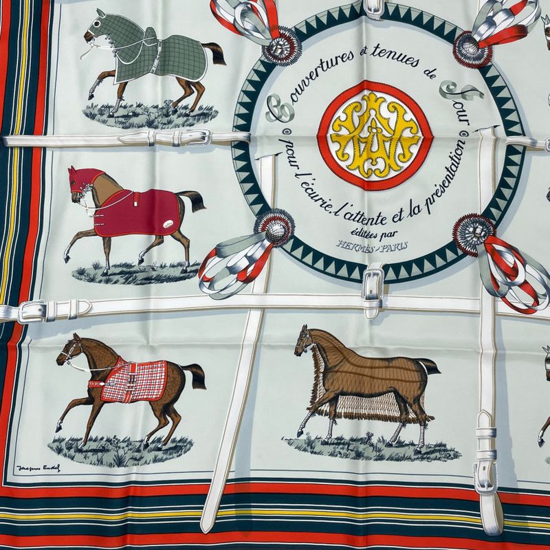 Hermes Carre 90 Couvertures ET Tenues Horsehair Silk Scarf Multicolor