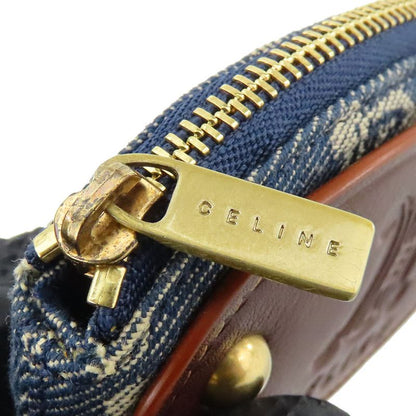 Celine Coin Case Macadam Denim Leather Blue Brown Gold Hardware Key Ring Small
