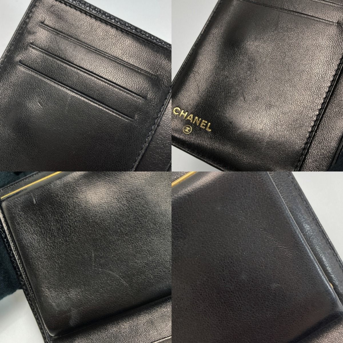 Chanel Coco Mark Clasp Bifold Wallet A13497 Black Caviar Skin Authenticity Yes