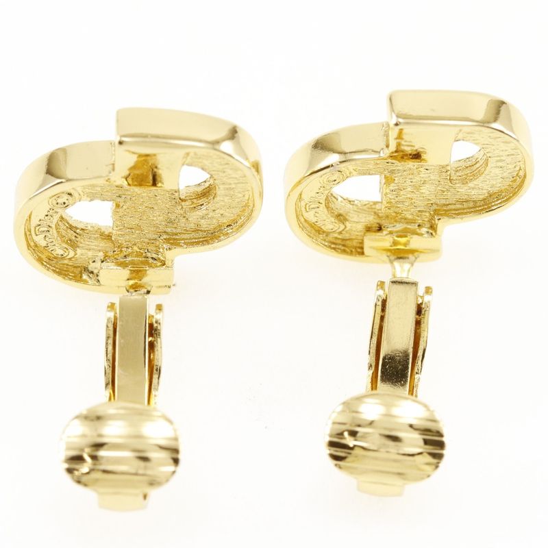 [dior] Christian Dior CD Logo Gold Plated And Rhinestone Ladies 5.0g Earring