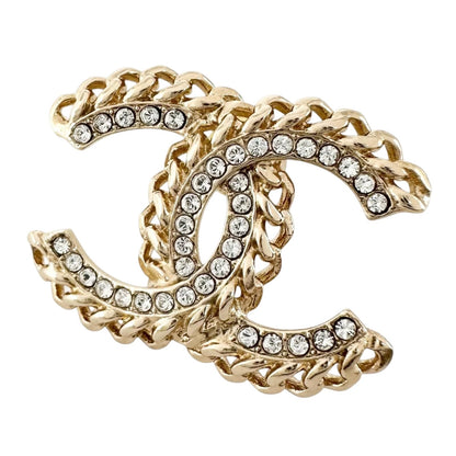 Chanel For CC Logo Single Rhinestone Gold Silver Earring