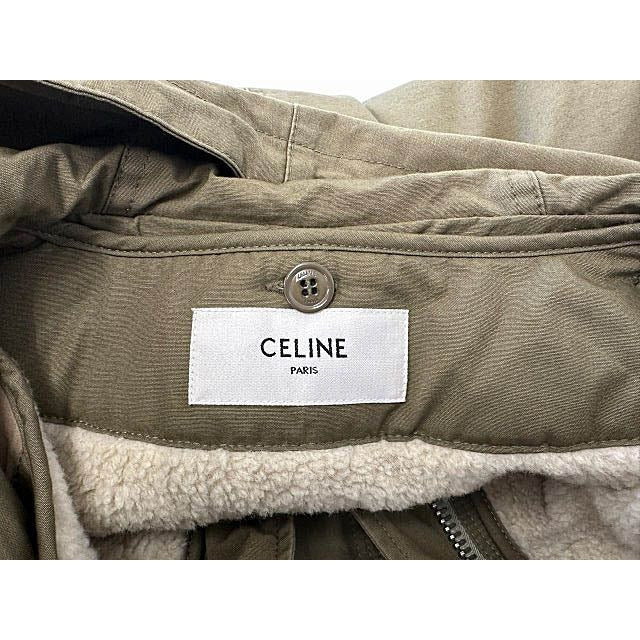 Celine Logo Patch Shearling Liner Mod Coat 48 Khaki — view 6