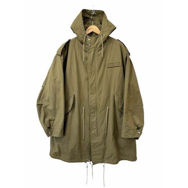 Celine Logo Patch Shearling Liner Mod Coat 48 Khaki