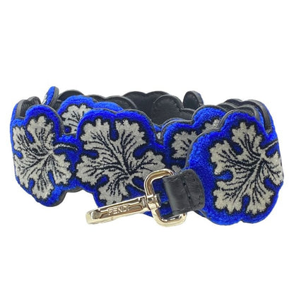 Fendi Long Strap You Shoulder Accessory Leaf Velvet Leather Black Blue