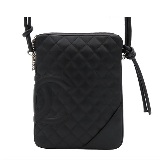 Chanel Shoulder Bag Cambon Line CC Logo Black Silver Lambskin