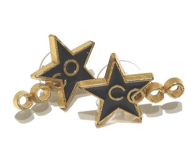 Chanel Earrings COCO Star Motif Black × Gold Ladies 01P Coco Accessories ▼7D