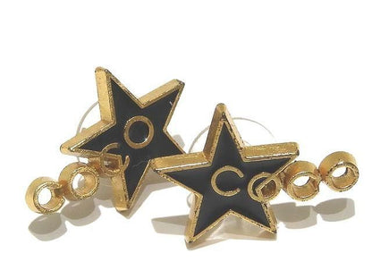Chanel Earrings COCO Star Motif Black × Gold Ladies 01P Coco Accessories ▼7D