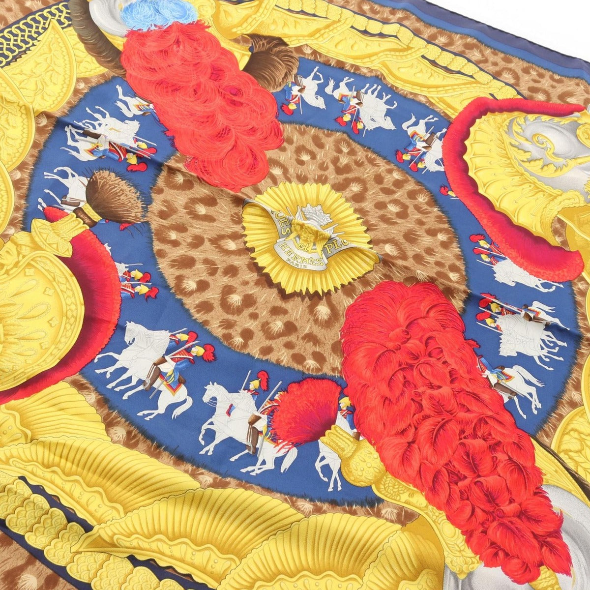 Hermes Scarf Carre 90 Casques Et Plumets Silk Blue Brown Multicolor — view 9