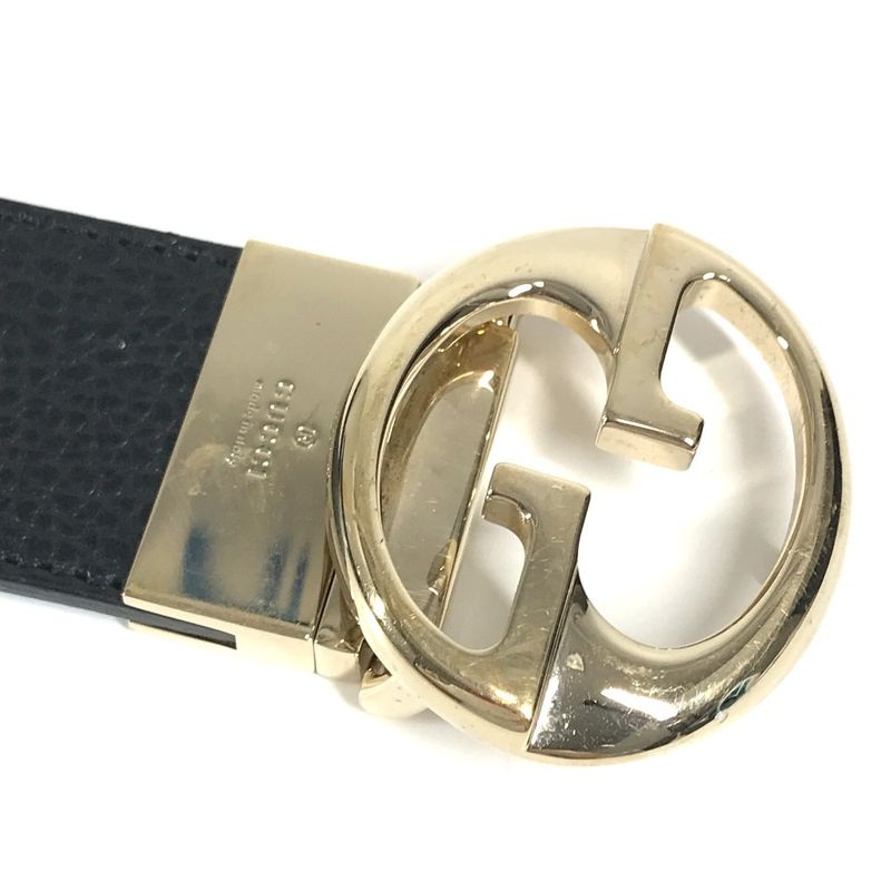 Gucci Belt Double G GG Logo 450000 Leather Black