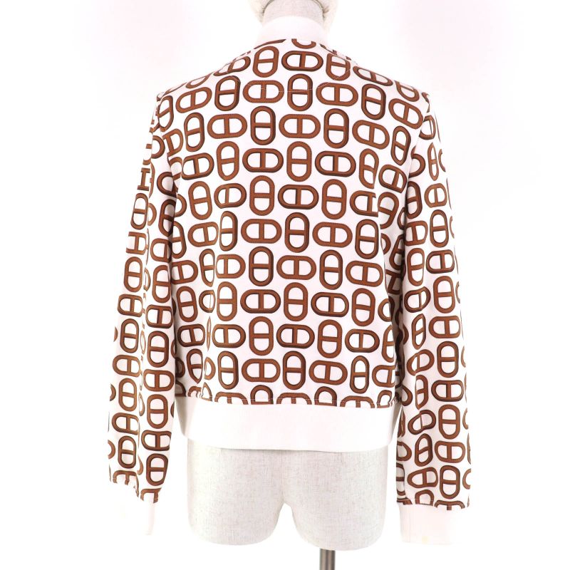 Hermes 24SS 100% Cotton Chaine D'ancre Teddy Blouson Ivory Brown 38 Made In