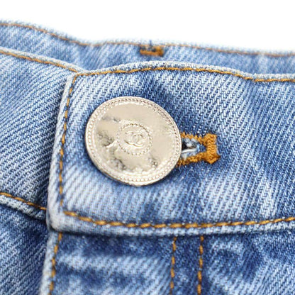 Chanel Coco Stitch Tweed Line Denim Pants P59532v45242 Indigo 38