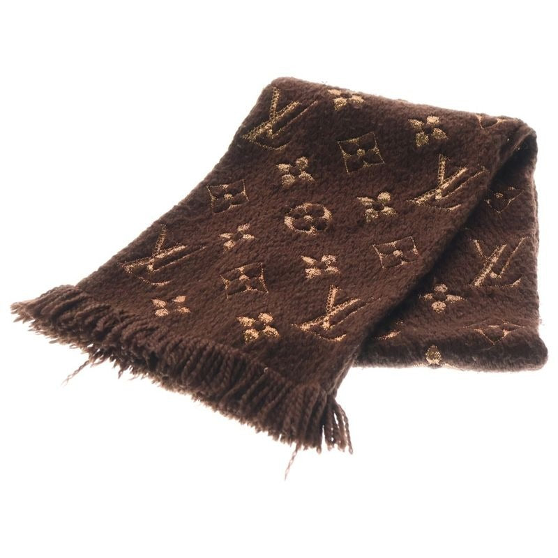 Louis Vuitton Echarpe Logomania Shine Wool Silk Fringe Scarf Brown Is0262
