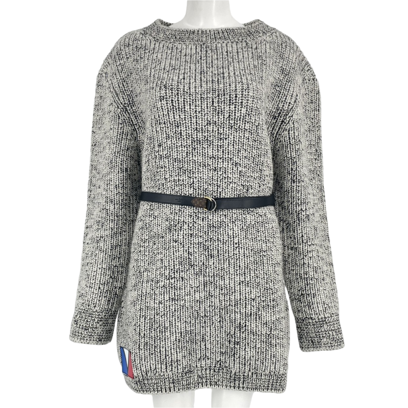 Louis Vuitton Wool Leather Dress Long Sleeves Knit Sweater Belt Box Black And