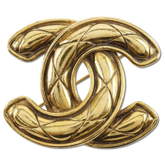 Chanel Coco Mark Quilted Vintage Gold Plated 32.5 g Brooch