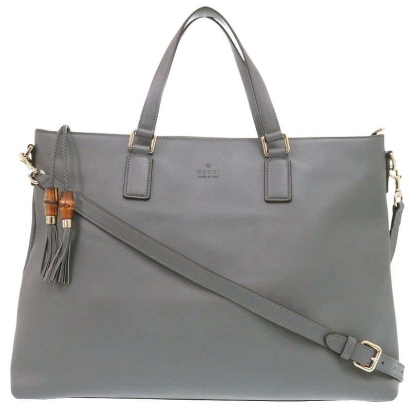 Gucci Bamboo 365345 Leather Grey Tote Bag 0835 Gucci