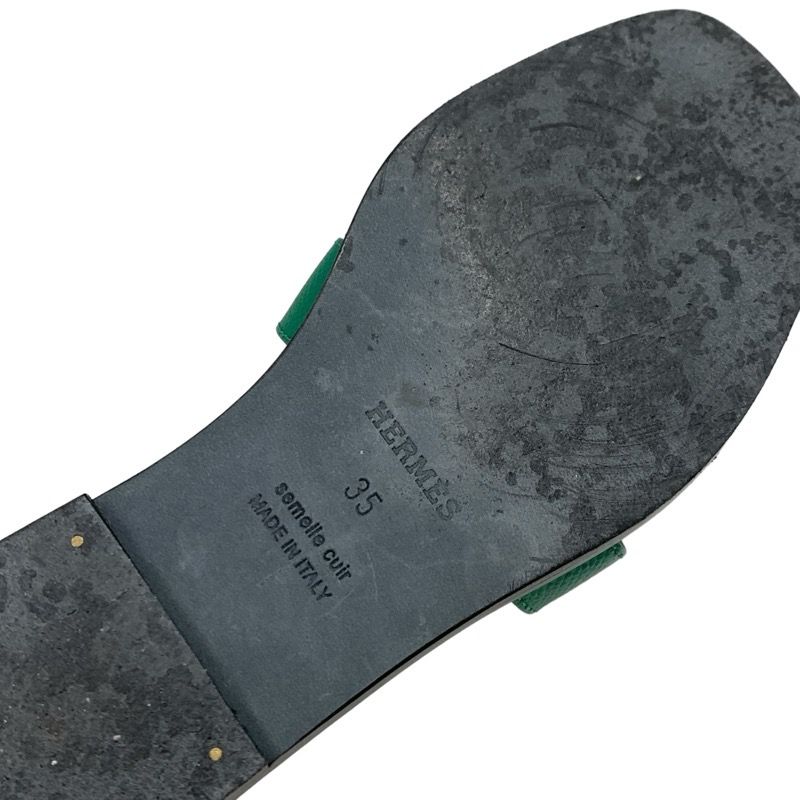 Hermes Oran Sandals Shoes Leather Green Flat Sandals Mules