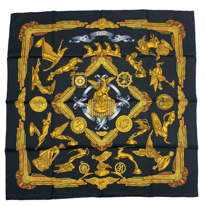 Hermes Scarf Silk Carre 90 les Parures du Vent Style Black