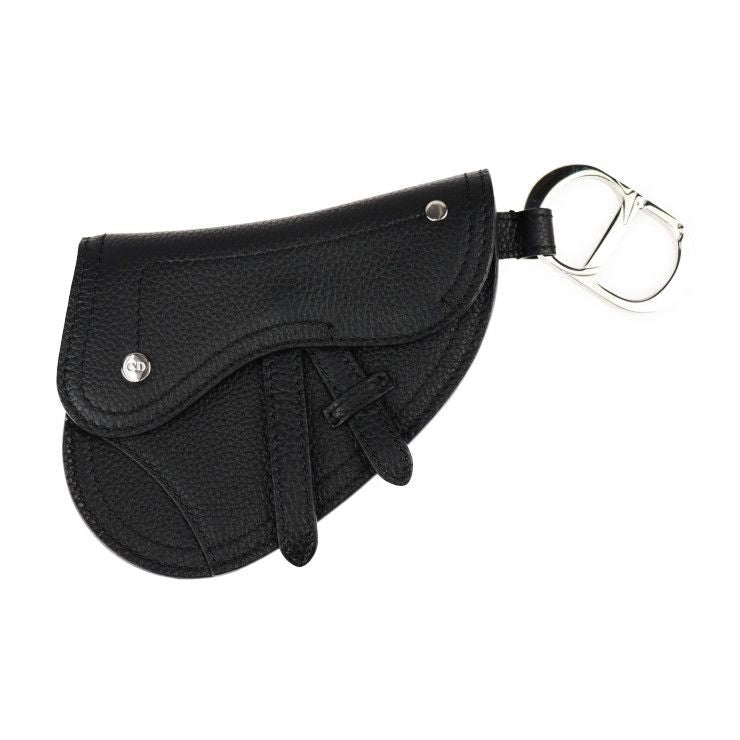 Christian Dior Saddle Poach Pouch Coin Case Leather Black Silver