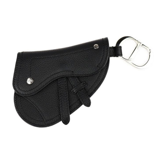Christian Dior Saddle Poach Pouch Coin Case Leather Black Silver