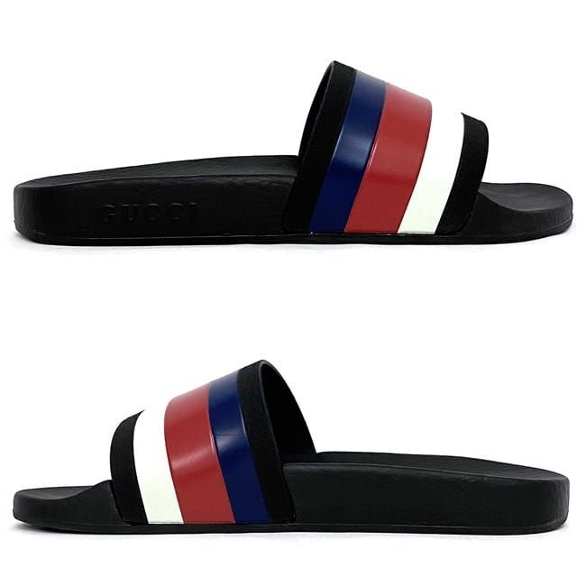 Gucci Shower Sandals Black Tricolor 308234 Never Worn