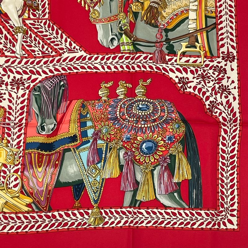 Hermes Scarf Carre 90 LA Danse DU Cheval Marwari Dancing Horses Silk Red