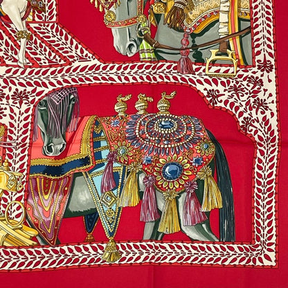 Hermes Scarf Carre 90 LA Danse DU Cheval Marwari Dancing Horses Silk Red