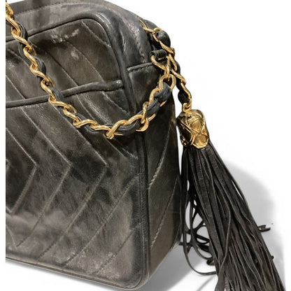 Chanel ⑤ 1981567 Diamond-stitched Lambskin Coco Mark Shoulder Bag Women Black -