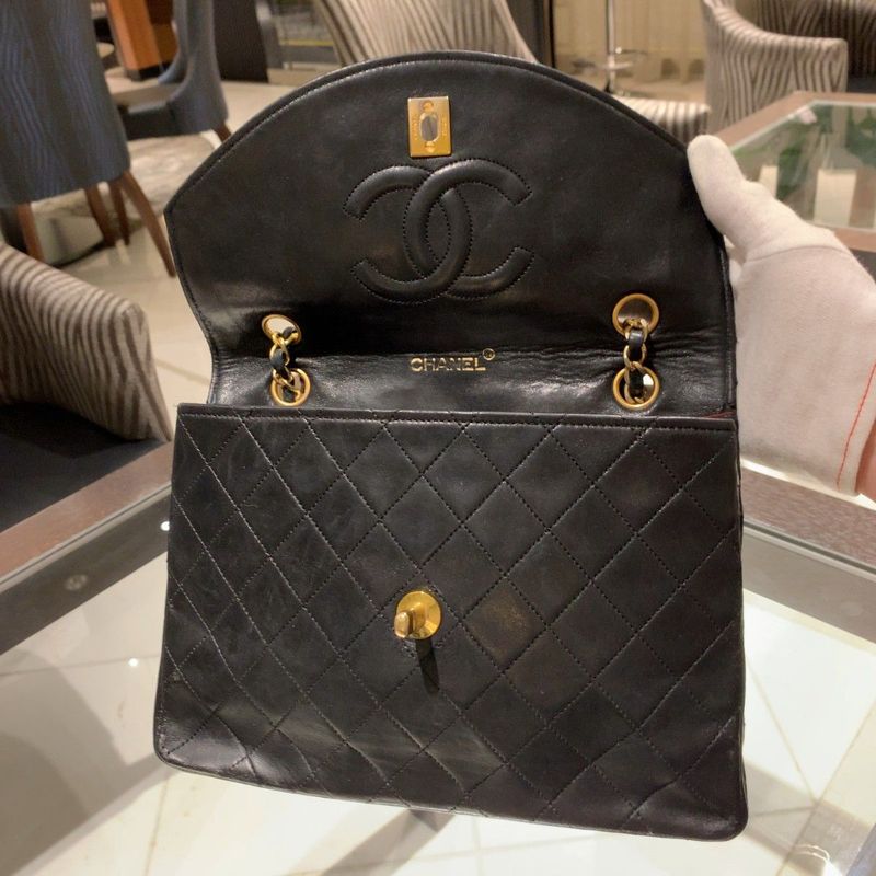 ◎ Authentic Chanel Half Moon Matelasse Chain Shoulder Bag Black Coco Mark