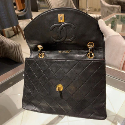 ◎ Authentic Chanel Half Moon Matelasse Chain Shoulder Bag Black Coco Mark