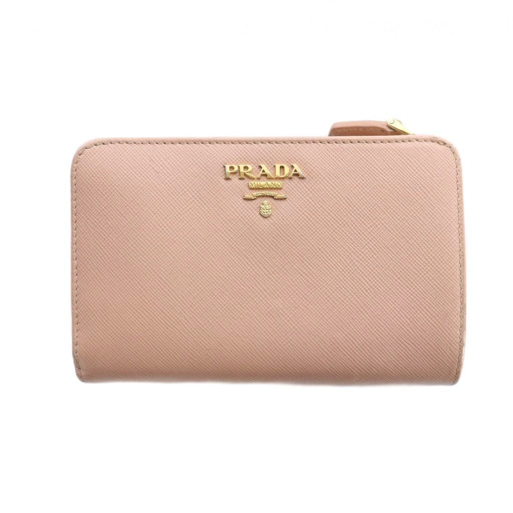 Prada Bifold Wallet Leather Logo Saffiano Pink