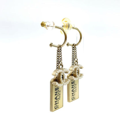 Chanel Plate Logo Catch Broken On One Side GP Gold Earrings