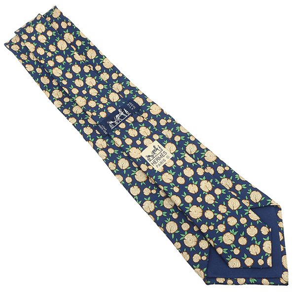 Hermes Necktie Stump 9cm (3.54in) Silk Navy and Multicolor Navy Blue Log Wood