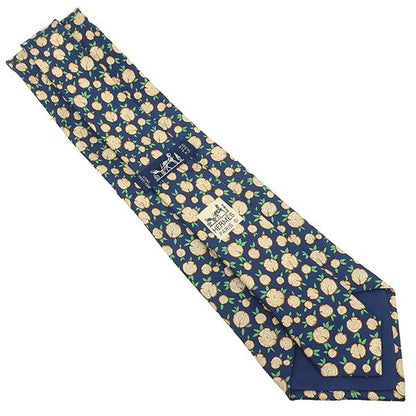 Hermes Necktie Stump 9cm (3.54in) Silk Navy and Multicolor Navy Blue Log Wood